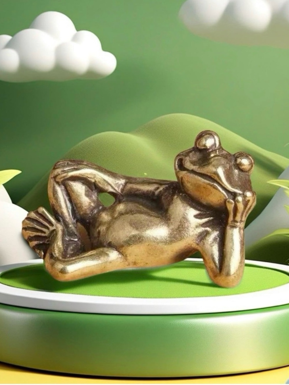 Retro Brass Frog Figurine - Relaxed Reclining Pose - Picture 4 of 4